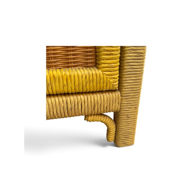 Boho Chic Vintage 1980s Henry Link Wicker Two-Drawer Nightstand With Glass Top For Sale - Image 3 of 6