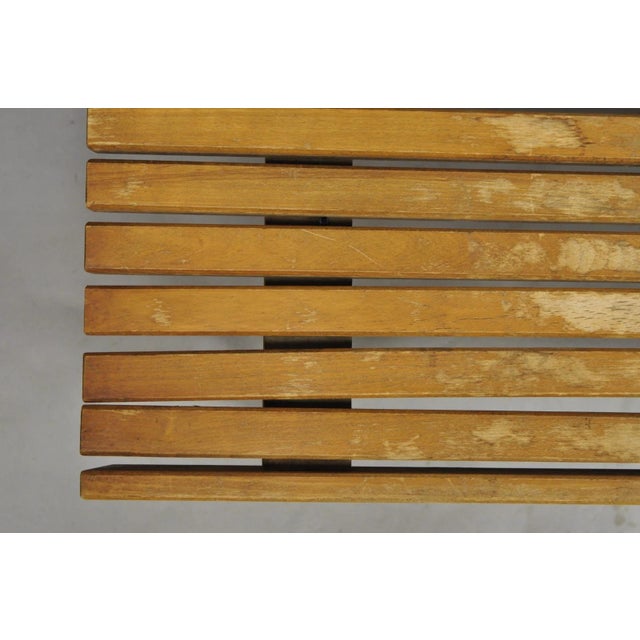 Brown Vintage Mid Century Modern 36" Wood Slat Bench Coffee Table Side Table - A Pair For Sale - Image 8 of 16