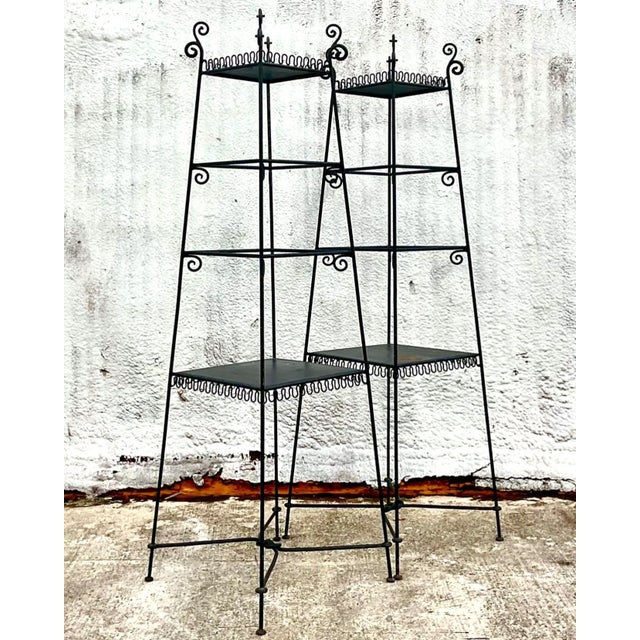Black Vintage Scrollwork Metal Etagere - A Pair For Sale - Image 8 of 12