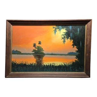 1990s Original Florida Highwaymen Landscape Painting by Sam Newton For Sale