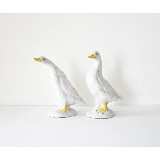 Rustic European Pair of French Poterie De Bavent Tin-Glazed Faience Pottery Geese Figurines For Sale - Image 3 of 9