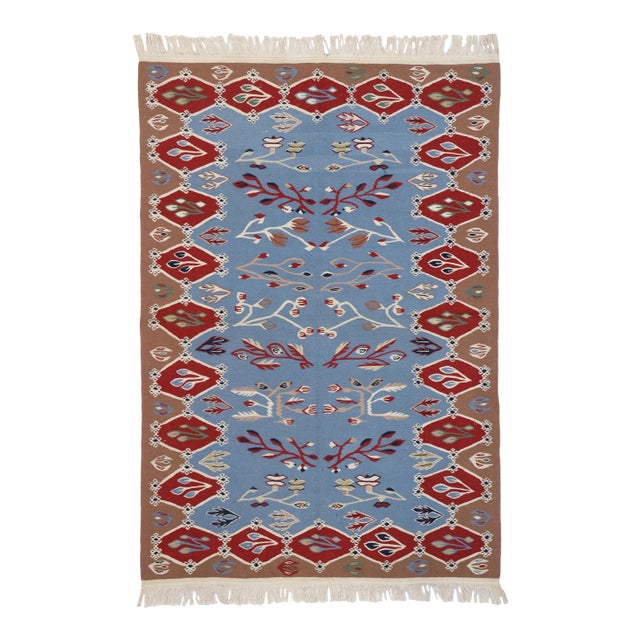 Vintage Oltenian Romanian Kilim Rug, 04'01 X 05'11 For Sale