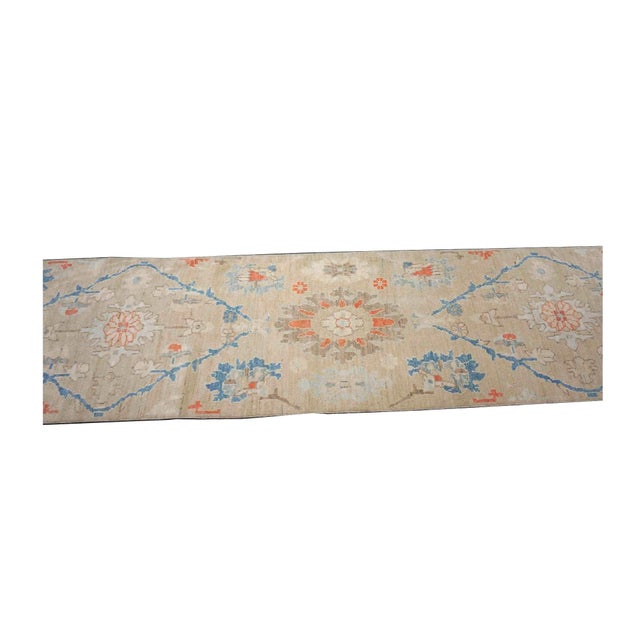 Beige 21st Century Turkish Oushak 3X12 Beige, Slate Blue, Ivory & Orange Handmade Runner Rug #1144198 For Sale - Image 8 of 12