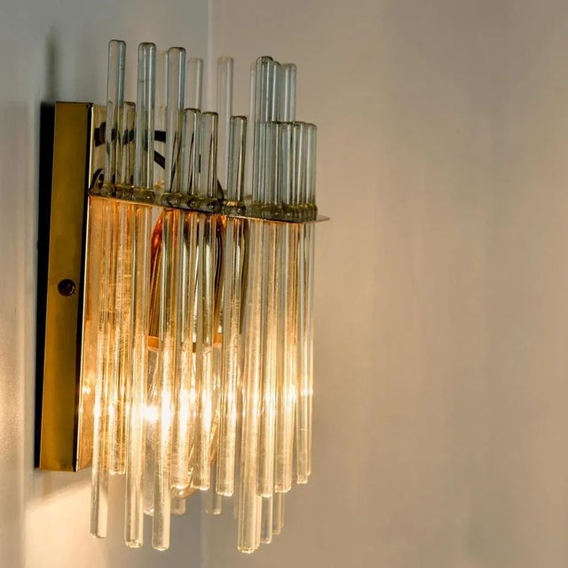 Glass and Brass Wall Sconce in the style of Sciolari, 1960s For Sale - Image 4 of 11