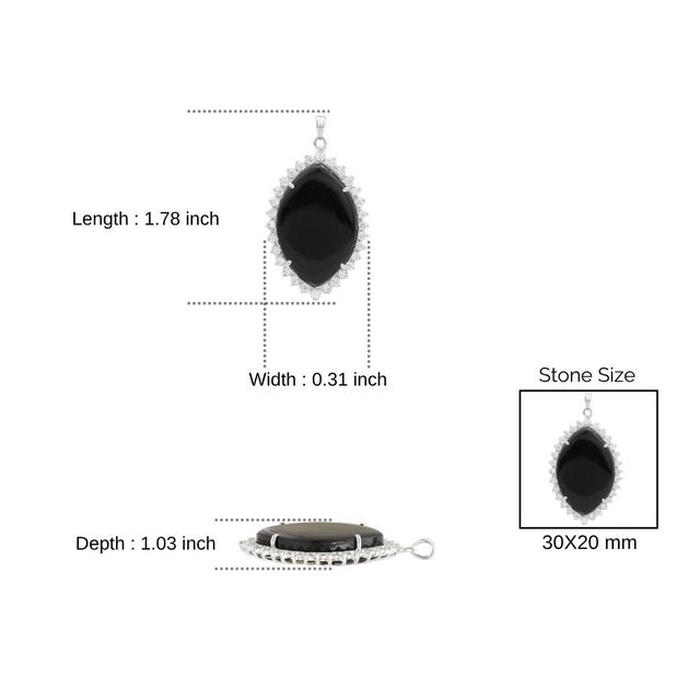 Classic Pear-Cut Cabochon Black Onyx Charm Pendant in 925 Sterling Silver For Sale - Image 9 of 11