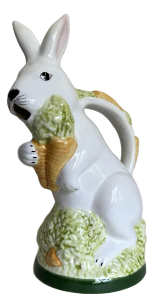 Italian Ceramic Bunny Rabbit With Carrots Figurative Pitcher