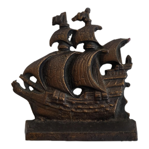 1950s Mini Cast Iron Clipper Ship Sailboat Bookend or Doorstop