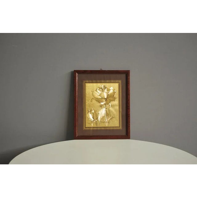 1970s Framed Gold Painting of Rose, 1970s For Sale - Image 5 of 5