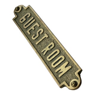 Vintage Solid Brass 'Guest Room Door Sign Plaque For Sale
