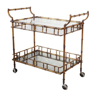 Maison Bagues Faux Bamboo Gilt Bar Cart For Sale