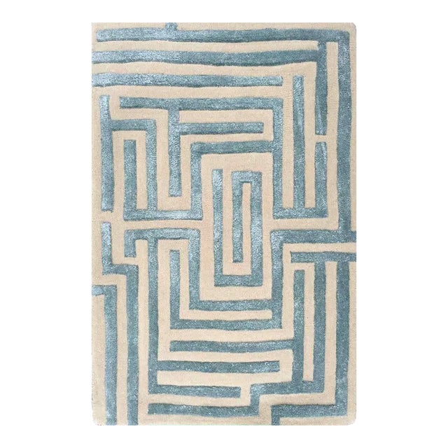 Anatolia Hand-Tufted Maze Rug, Sky Blue, 4x6 For Sale