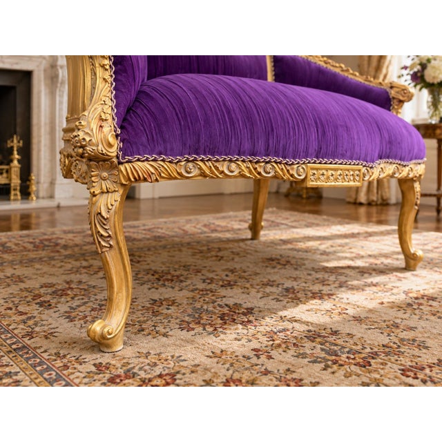 Purple Late20C Artisan Louis XVI Gold Purple Beech Settee For Sale - Image 8 of 10