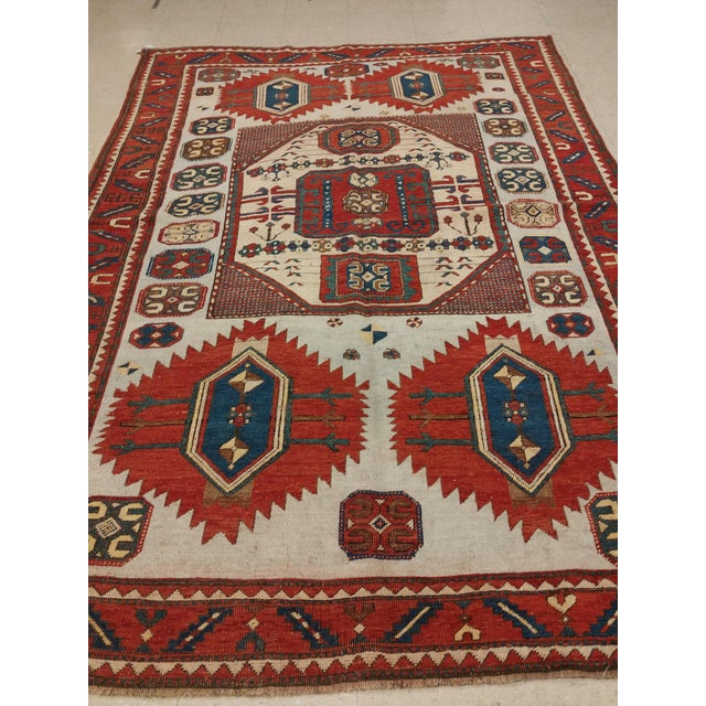 Antique Karachov Kazak Carpet, Handmade Wool, Pale Blue, Rust, Ivory, Geometric For Sale - Image 16 of 18