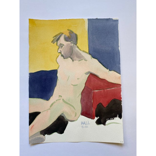 Original Watercolor Painting of a Male Nude by Jon Hall 2001 For Sale - Image 4 of 5