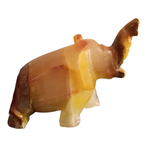 1980s Hand Carved Solid Onyx Trunk Up Elephant Figurine