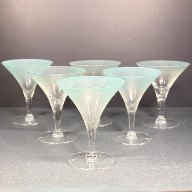 Mid 20th Century 1950s Dorothy Thorpe "Mint" Frosted Glass Stemware (Set of 18) For Sale - Image 5 of 10
