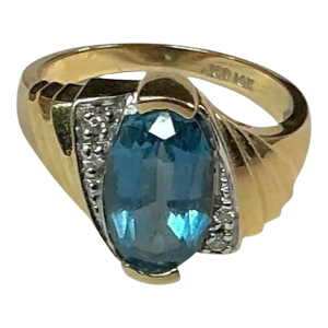 John C Rinker Blue Topaz 14k Yellow Gold and Diamond Ring