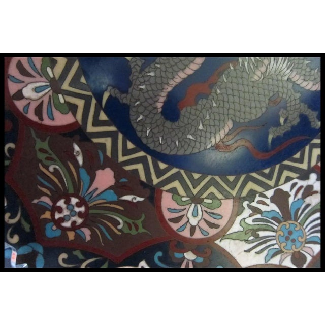 Blue Vintage Cloisonné Chinese Charger For Sale - Image 8 of 10