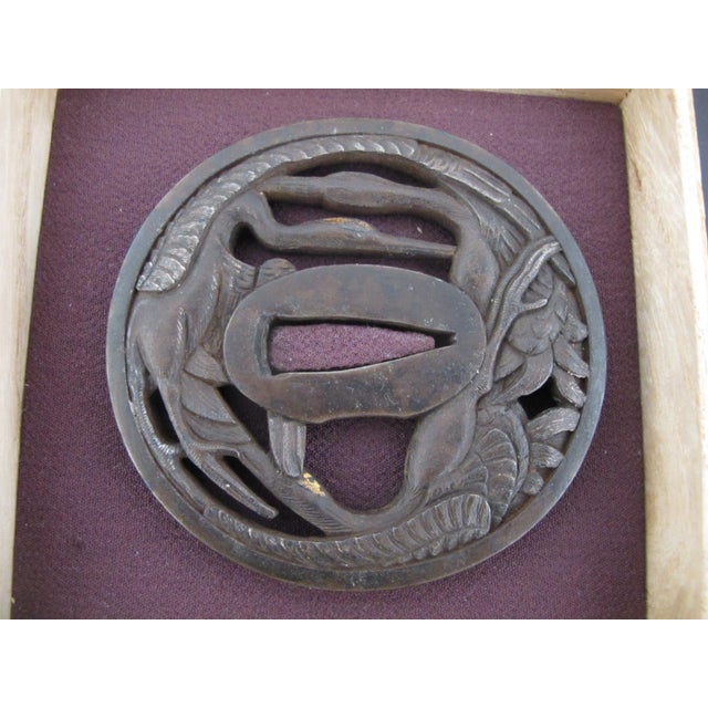 Japanese Iron Openwork Triple Crane Design Tsuba Katana Samurai Sword Guard For Sale - Image 4 of 10