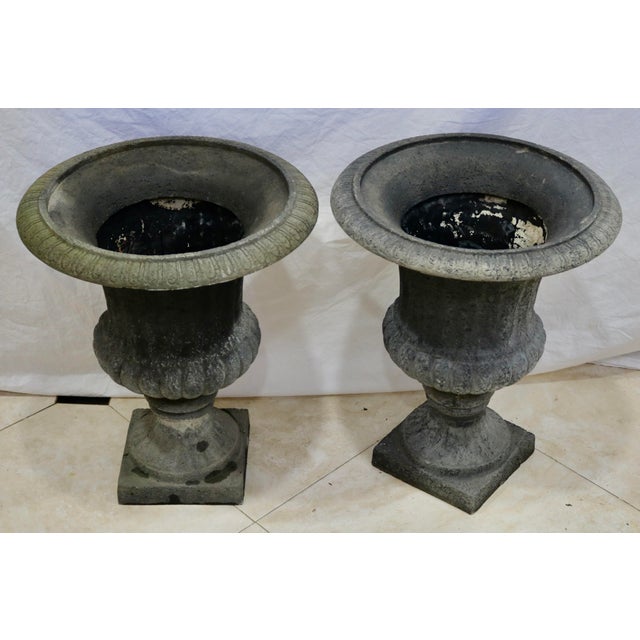 Neoclassical Urn Planters or Jardinieres Indoor or Outdoor Garden - A Pair. Each Urn is 20 inch high, 17.5 inch in...