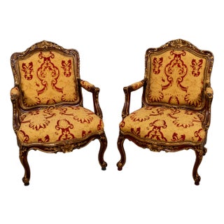Pair of Southwood Louis XV Style Fauteuil Carved Armchairs For Sale