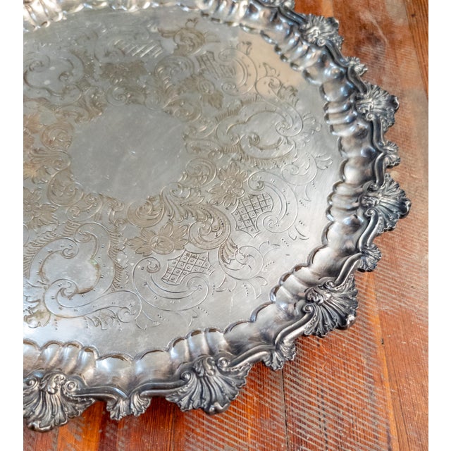 20th Century English Silverplate Rococo Revival Salver Tray by Ellis Barker For Sale In New York - Image 6 of 14