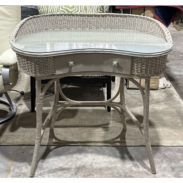 Victorian Antique Oriole Wicker Writing Desk or Vanity and Chair. Withrow For Sale - Image 3 of 18