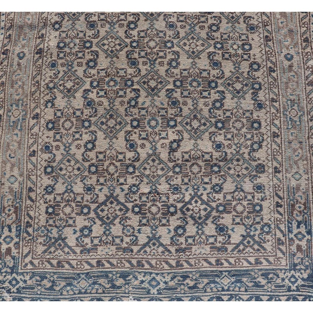 Mid 20th Century Vintage Persian Hamadan Runner in Blue, Ivory, and Brown 3'7 X 9'8 For Sale - Image 5 of 8