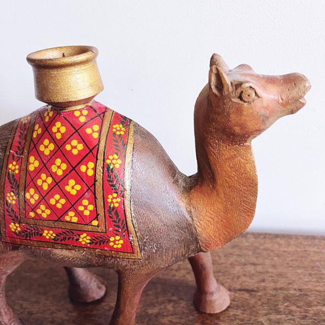 Indian Vintage Wooden Camel Candle Holders — Set of 3 For Sale - Image 3 of 5