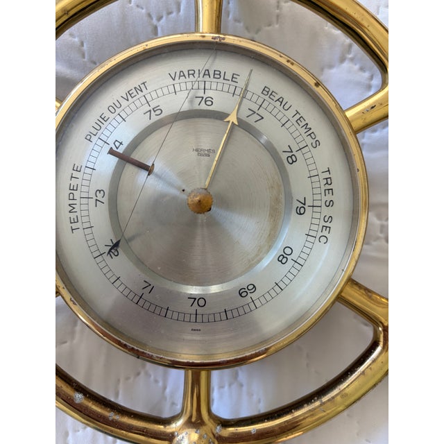 Metal Hermes Ships Wheel Clock and Barometer For Sale - Image 7 of 13