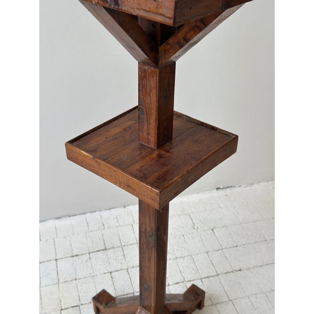 Brown Vintage Constructivist Parquetry Tiered Wood Pedestal Stand, Circa 1940s-50s For Sale - Image 8 of 18