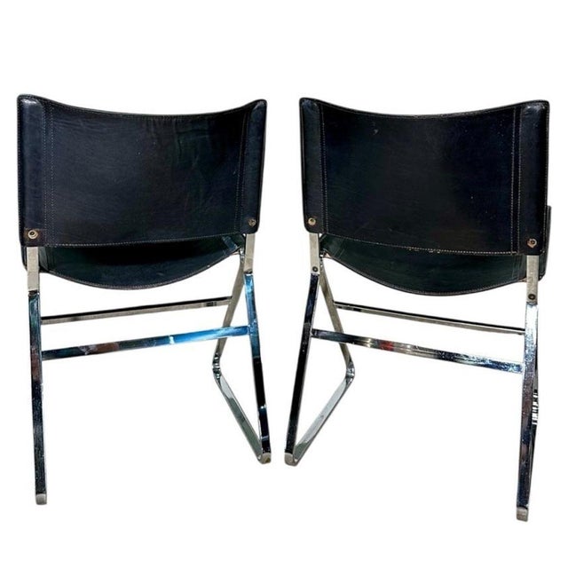 Italian Leather and Stainless Steel Dining Chairs, Italy 1970 For Sale In Chicago - Image 6 of 8