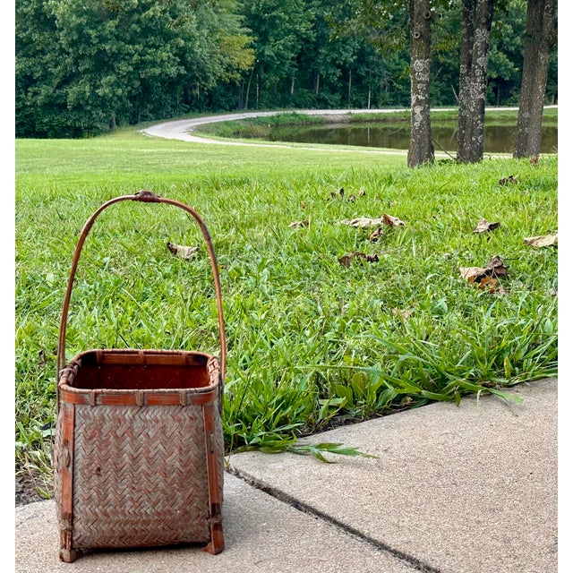1930s Japanese Ikebana Hanakago Woven Bamboo Flower Basket For Sale - Image 14 of 14