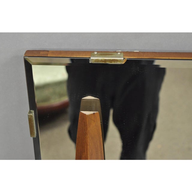 Vintage Mid Century Modern Large Wall Mirror With Raised Sculpted Walnut Accents For Sale In Philadelphia - Image 6 of 12