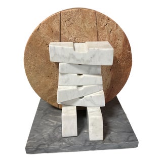 Carrara Marble & Burgundy Stone Sculpture by Avoscan For Sale