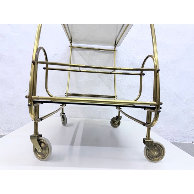 Black Streamline Bar Trolley in Brass and Glass, 1950s For Sale - Image 8 of 18