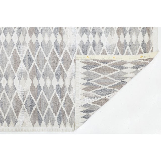 Mid-Century Modern Modern Swedish Flat-Weave Wool Rug With Geometric Diamond Motif in Soft Neutrals For Sale - Image 3 of 11