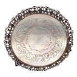 Brazilian Alpaca Silverplate Rococo Salon Tray With Pierced Gallery — Footed 10" For Sale