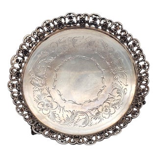 Brazilian Alpaca Silverplate Rococo Salon Tray With Pierced Gallery — Footed 10" For Sale