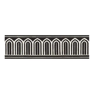 Sample - Schumacher X Miles Redd Arches Embroidered Tape Medium in White on Black For Sale