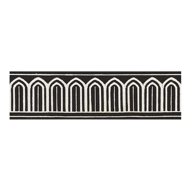 Sample - Schumacher X Miles Redd Arches Embroidered Tape Medium in White on Black For Sale