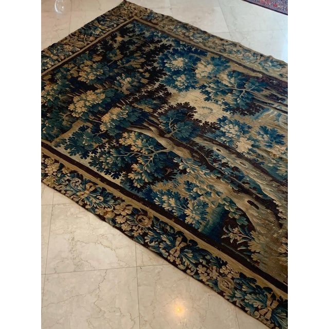 17th Century Antique 17th Century Flemish Verdure Vertical Landscape Tapestry For Sale - Image 5 of 12