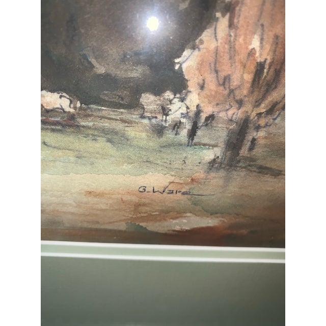 Cabin Original Watercolor Painting of Mountains and Trees Signed by G. Ware For Sale - Image 3 of 7
