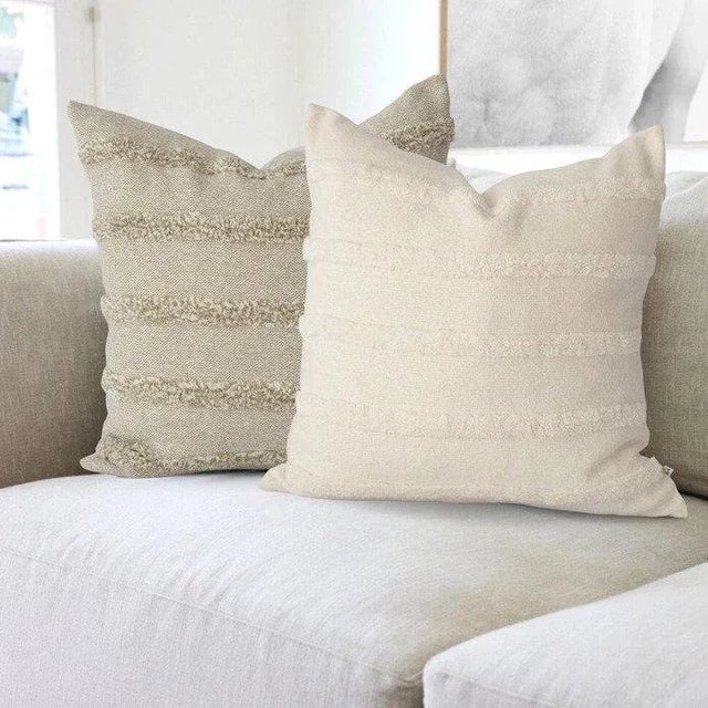 Contemporary Cream Tufted Striped Pillow Cover 20" X 20" For Sale In San Diego - Image 6 of 6