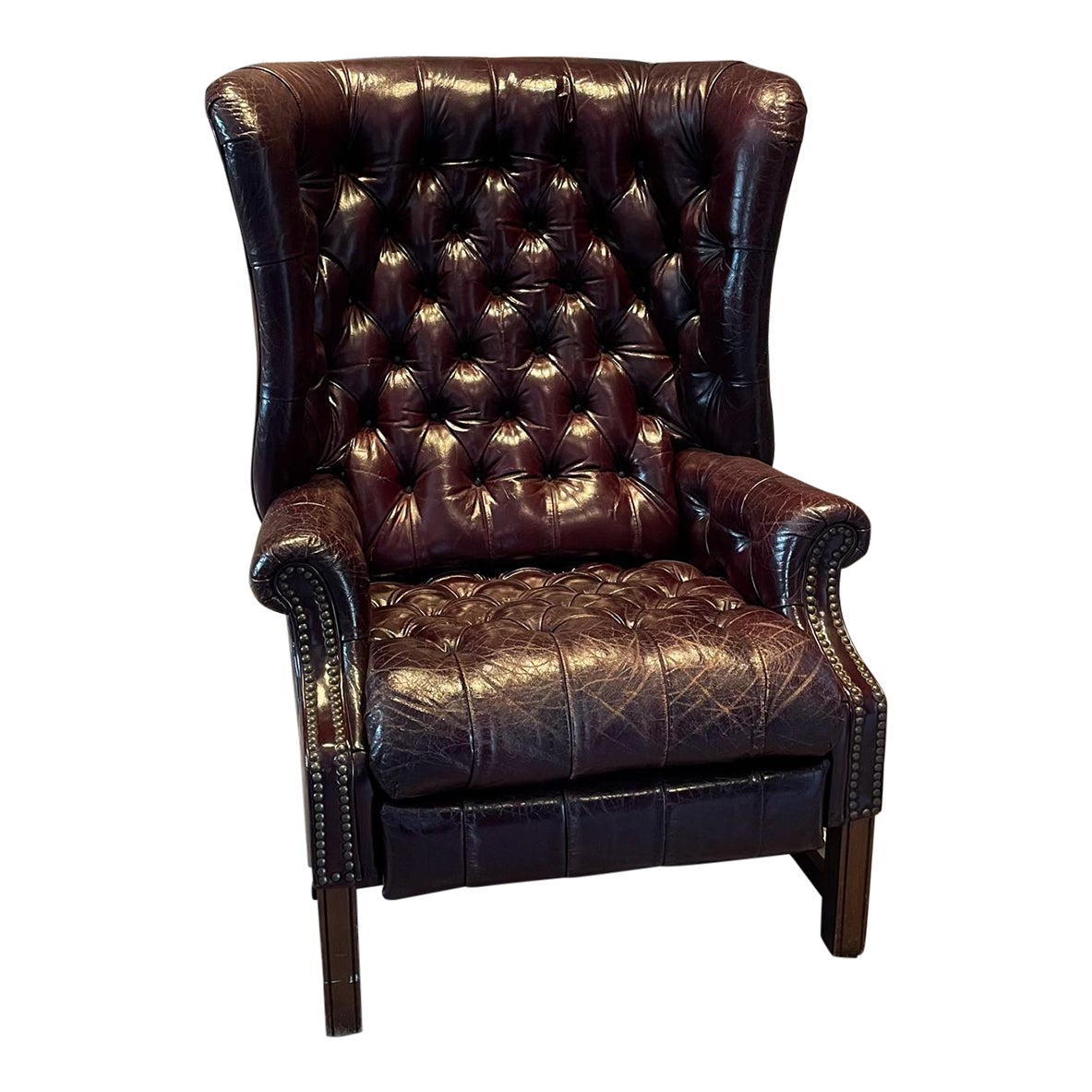 1960s Vintage Barcalounger Tufted Chesterfield Burgundy Leather Chair