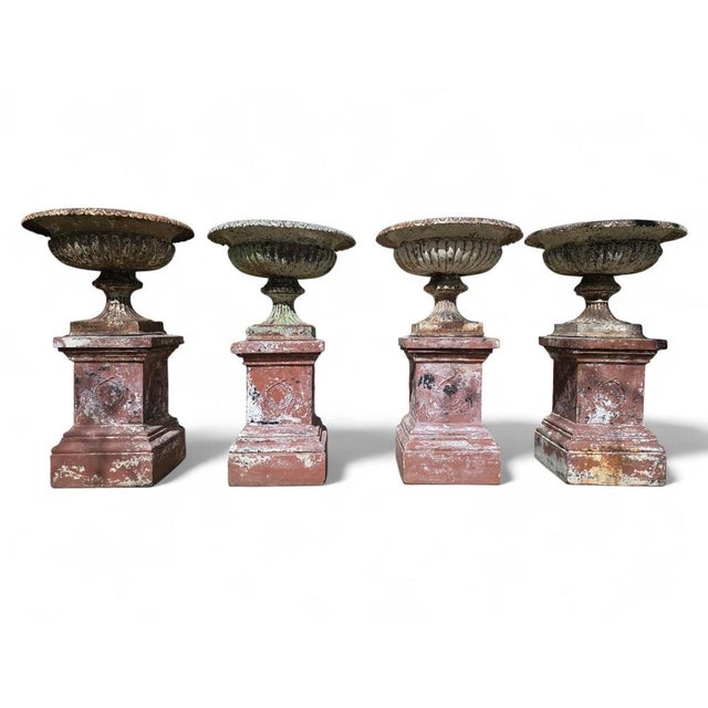 Metal Large French Garden Urns in Cast Iron with Terracotta, 1840s, Set of 2 For Sale - Image 7 of 11