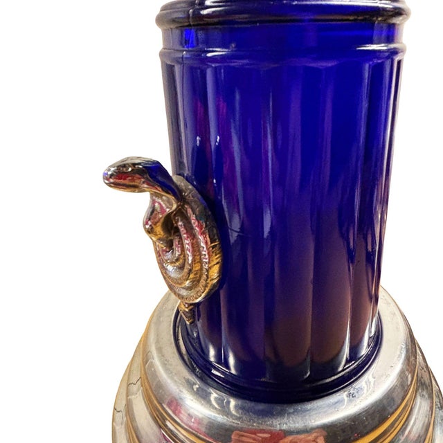 1980s Art Deco Style Chrome & Cobalt Nude Figural Lamp W/ Light-Up Cobalt Glass Base For Sale - Image 9 of 10