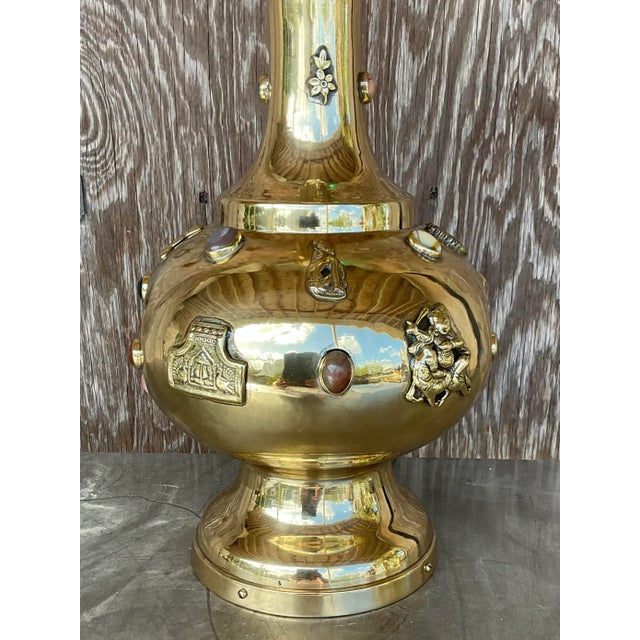 Vintage Boho Bejeweled Brass Table Lamp For Sale In West Palm - Image 6 of 12