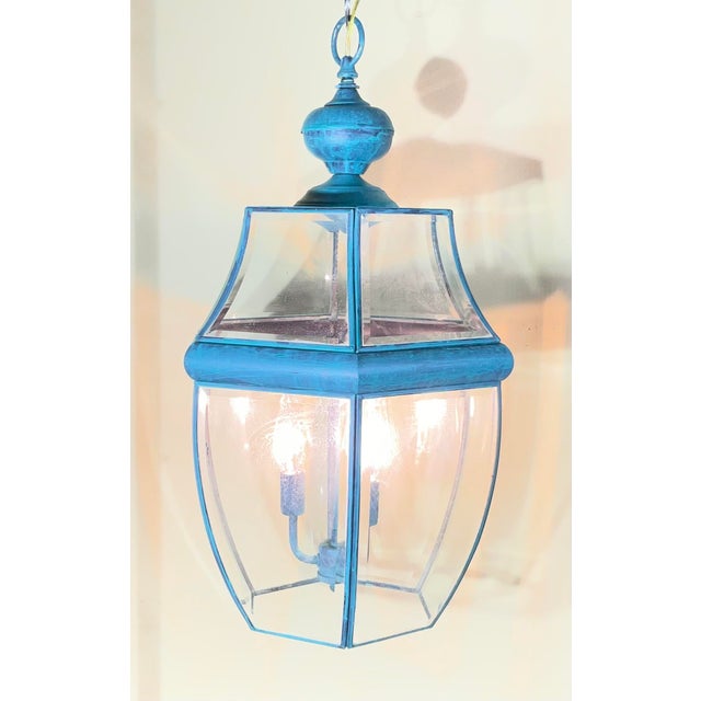 American Large Vintage Solid Brass Hanging Lantern/Light Fixture-24”High X 14”.5 Wide For Sale - Image 3 of 16