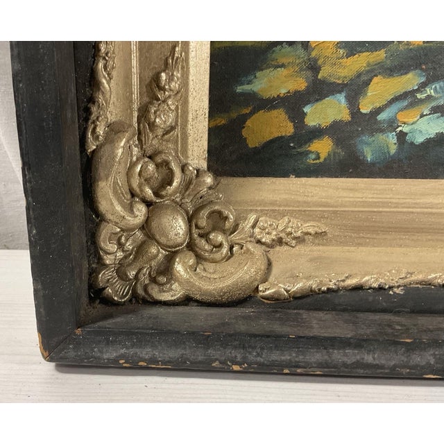 Impressionist Vintage 1970s Pennsylvania Regional Impressionist Landscape Oil on Board Painting – Heavy Carved Wood Black & Gold Frame For Sale - Image 3 of 10